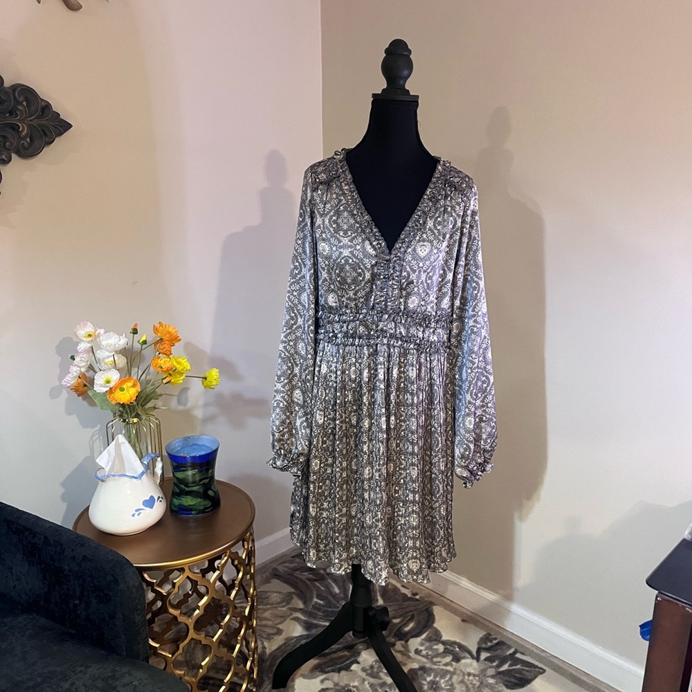 Cato Gray Floral Long Sleeve Dress